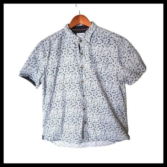 Sunrise Kingdom Mens Short Sleeve Button Down White‎ Floral M Medium Cotton - Picture 1 of 10